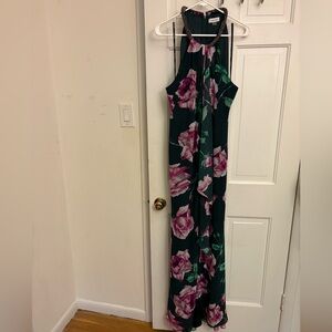 Calvin Klein Dark Green and Pink Floral Maxi Dress
